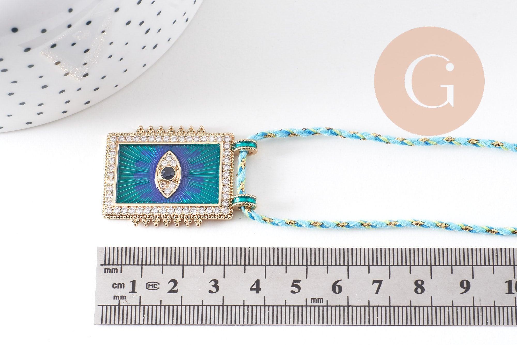 Gingerlily collier médaille œil bleu zircon doré 45cm