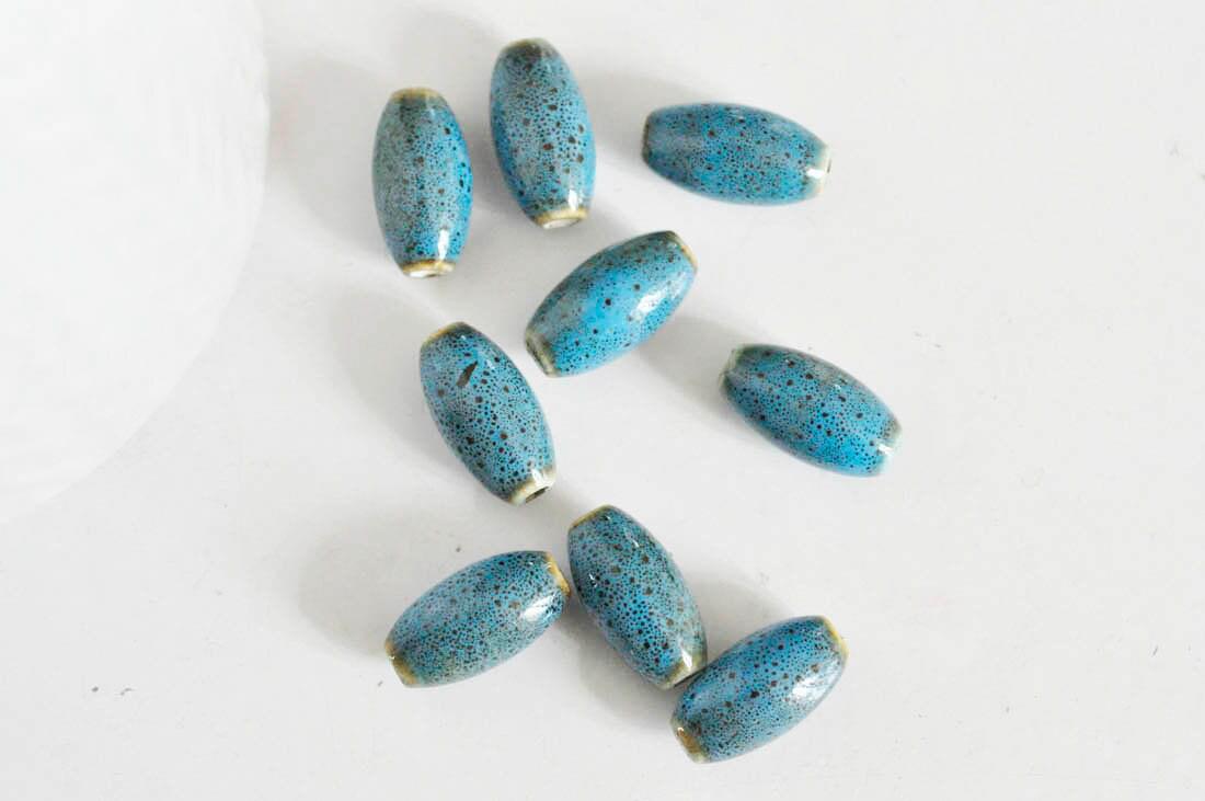 Gingerlily Perles ovales porcelaine bleue émaillée x5 16mm