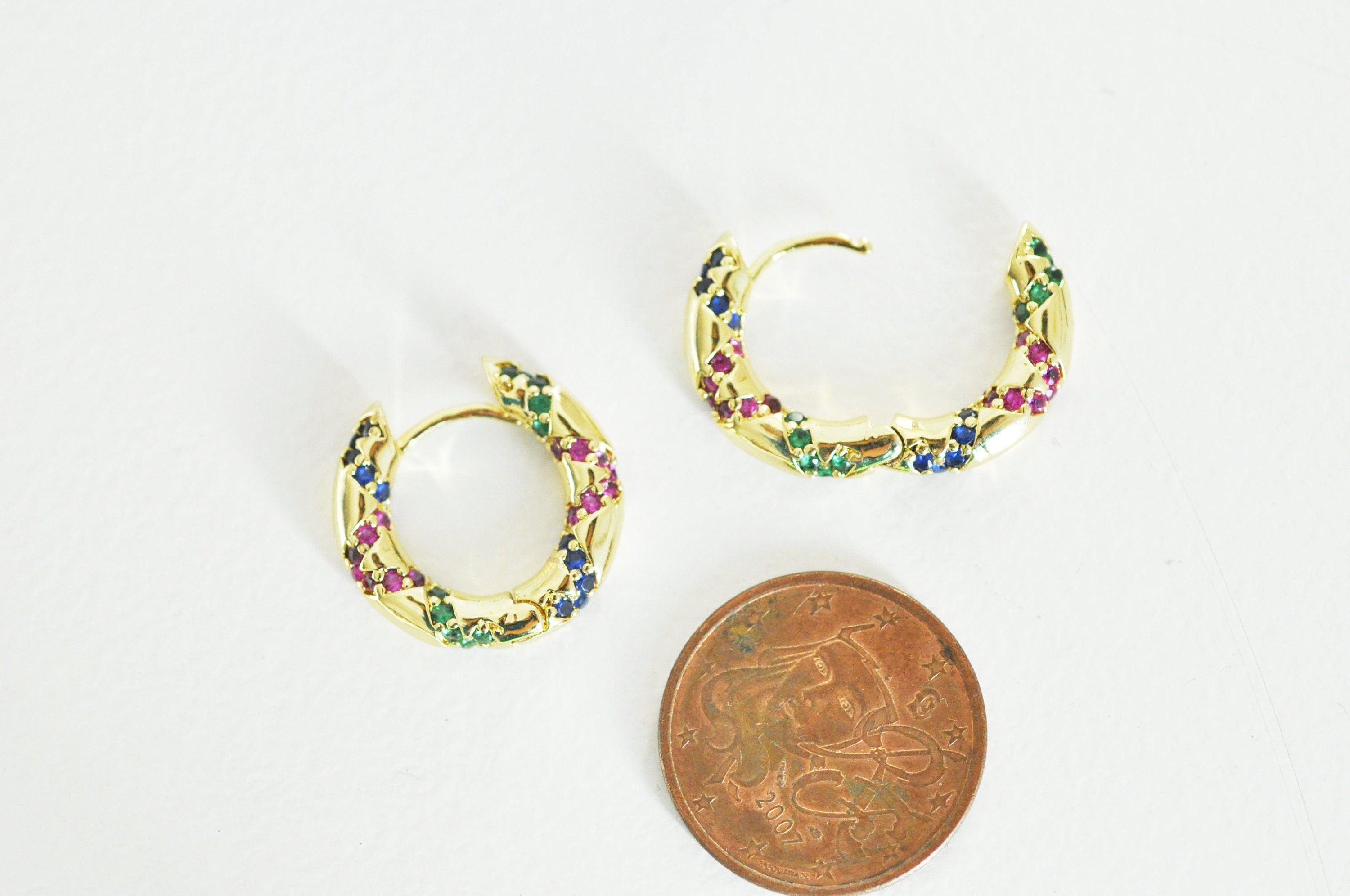 Gingerlily Accessoires Créoles G2873 laiton doré zircon multicolore paire