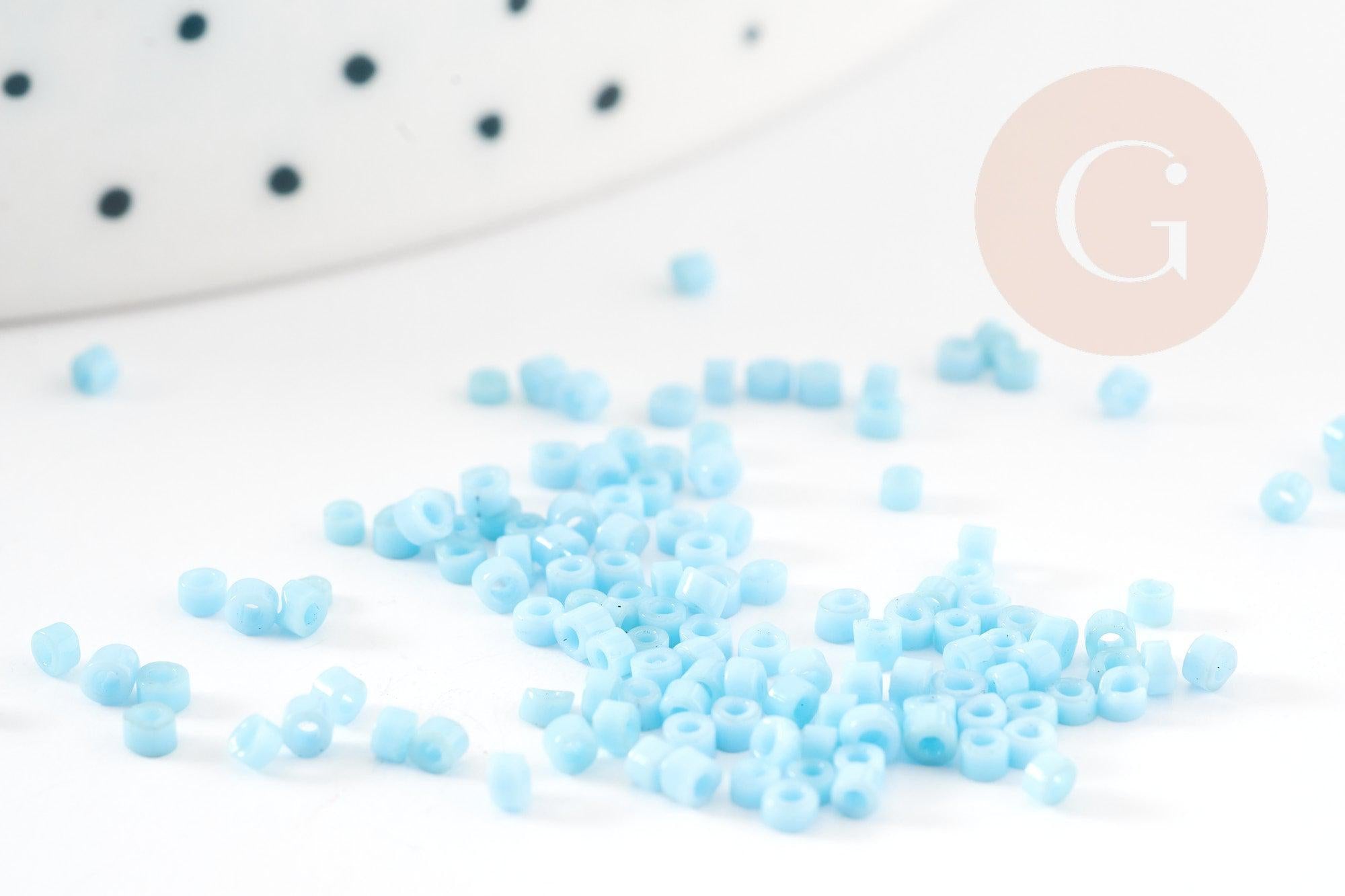 Gingerlily perles rocaille tube verre bleu ciel 2mm 8g
