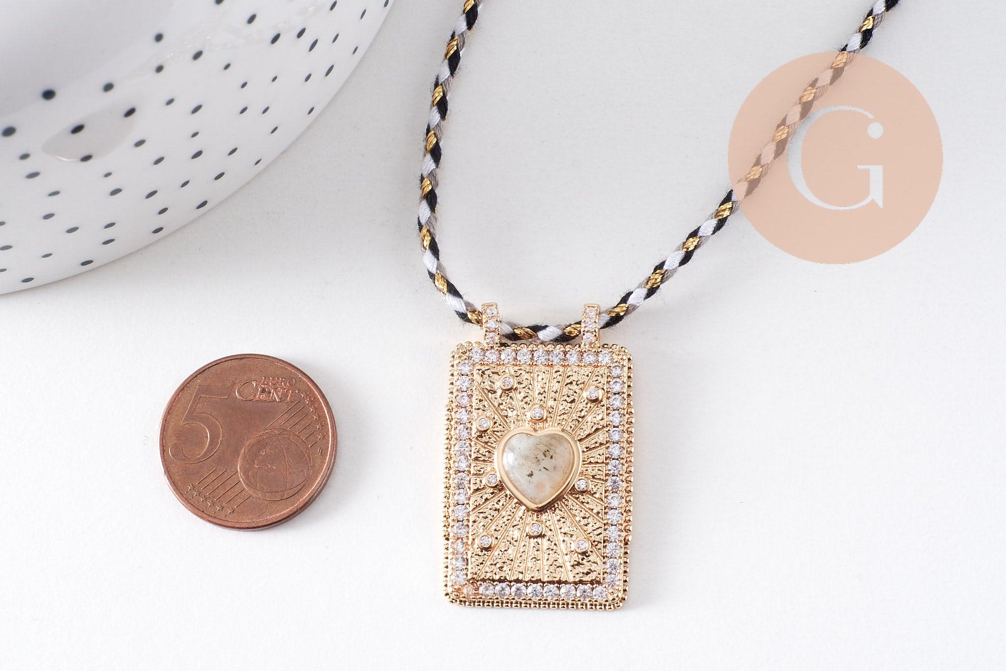 Gingerlily collier médaille cœur pyrite zircons cordon 45cm