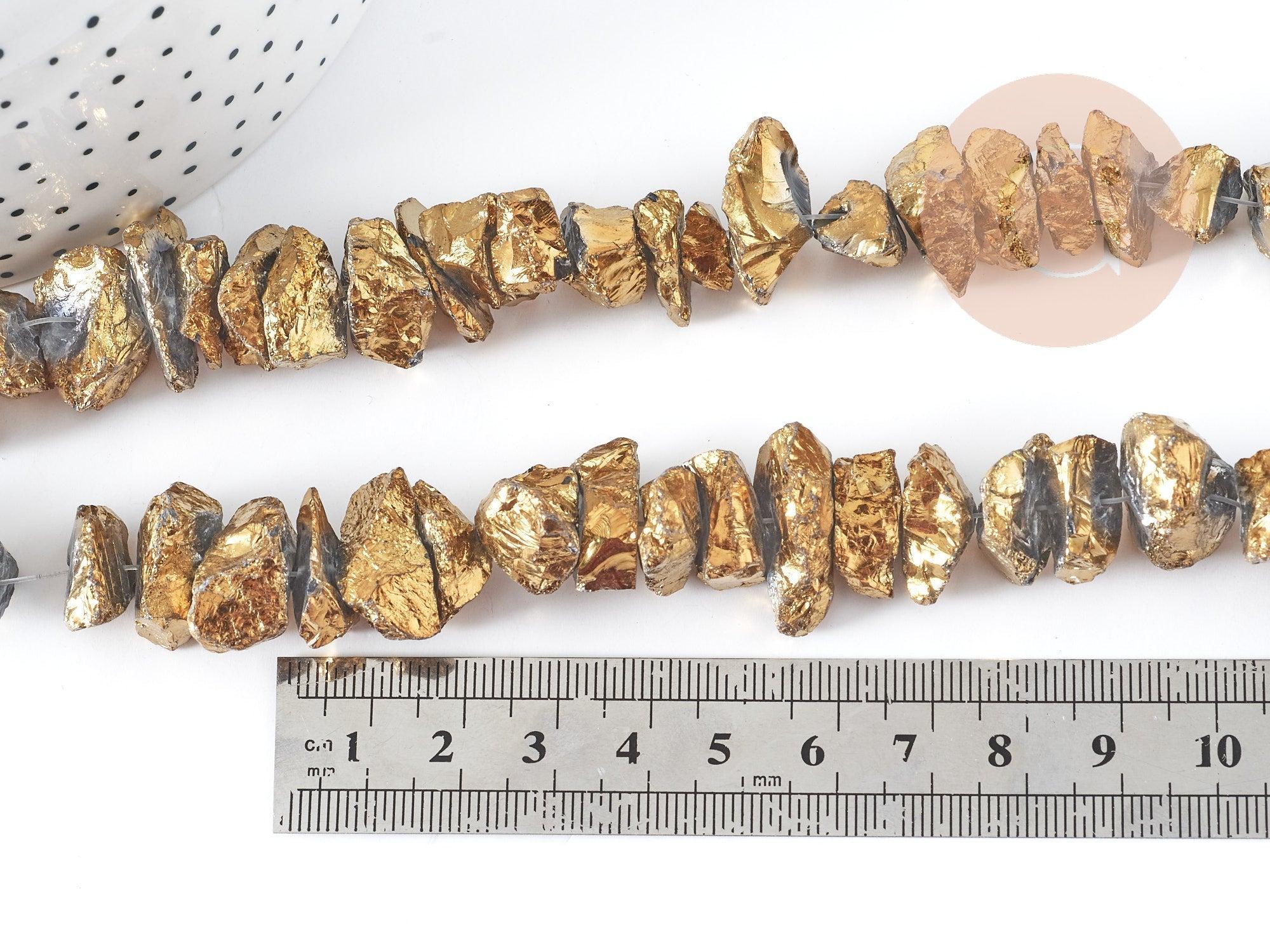 Gingerlily Perles pépite quartz doré 10-24,5 mm fil 38 cm
