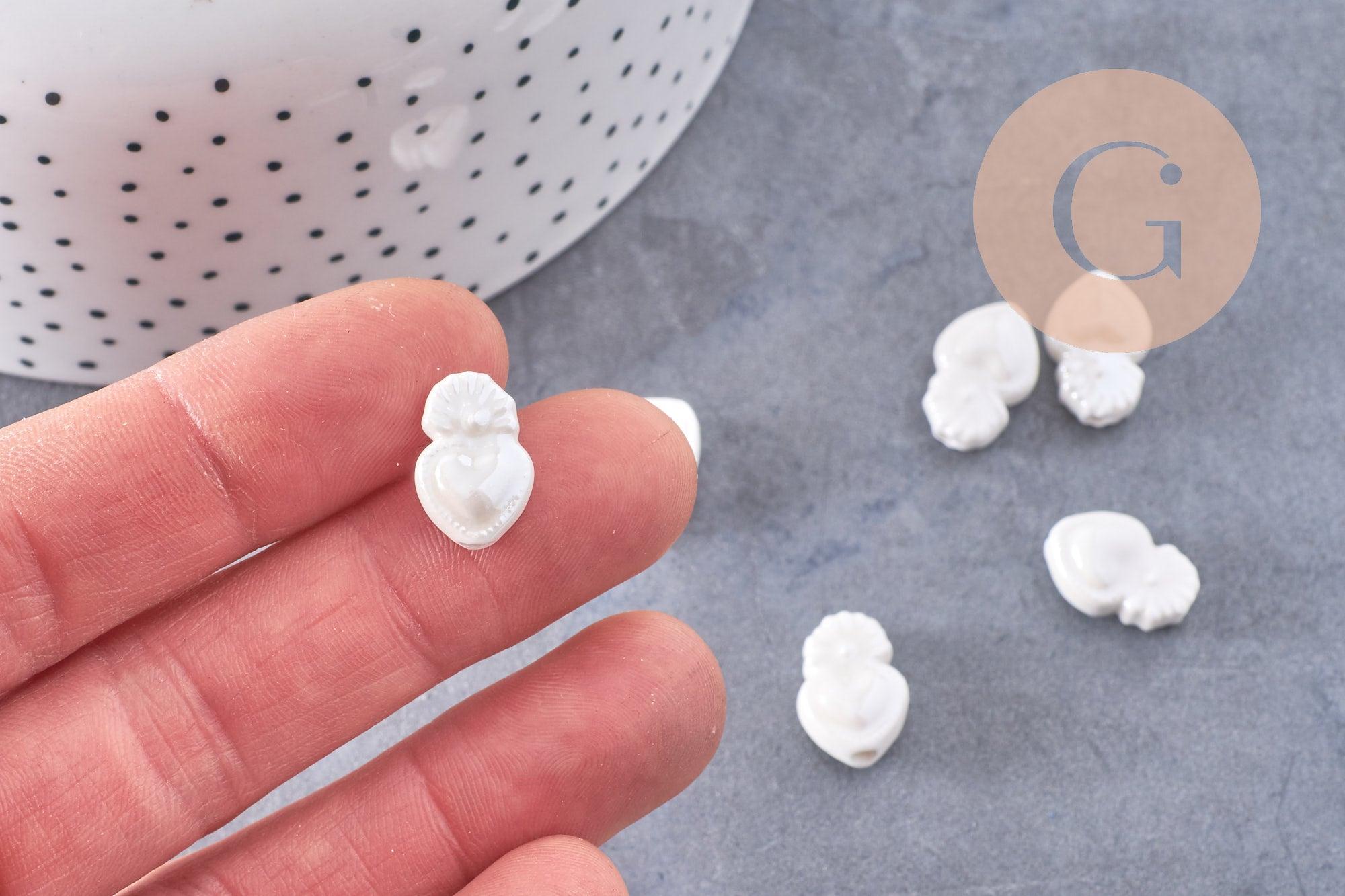 Gingerlily G3309 perle porcelaine coeur blanc irisé 16mm x25