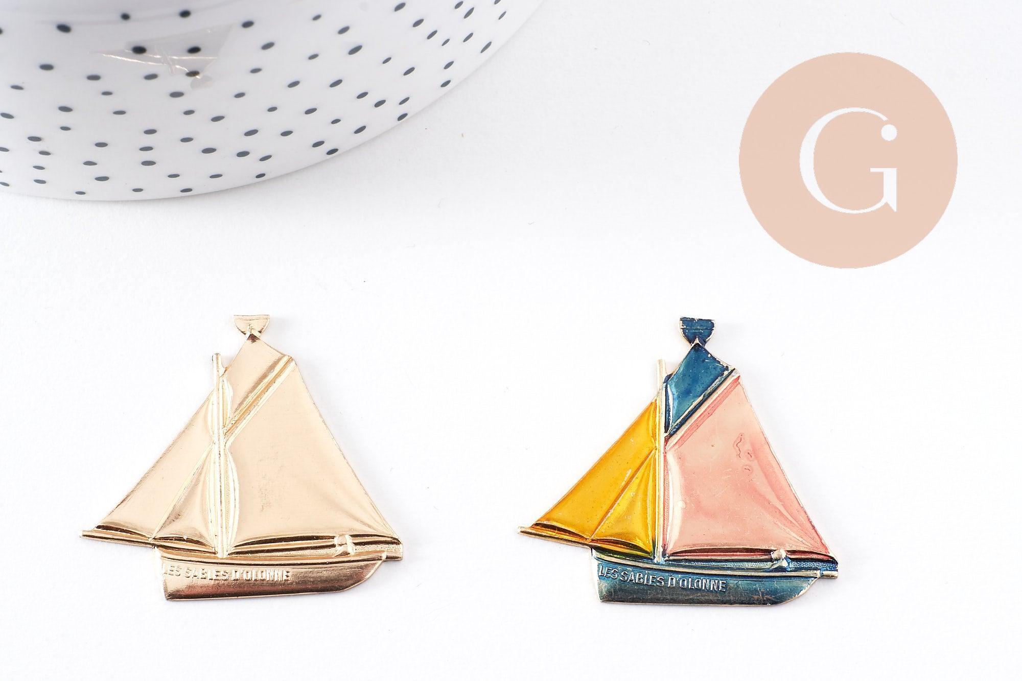 Gingerlily pendentif bateau laiton brut doré 36mm x2