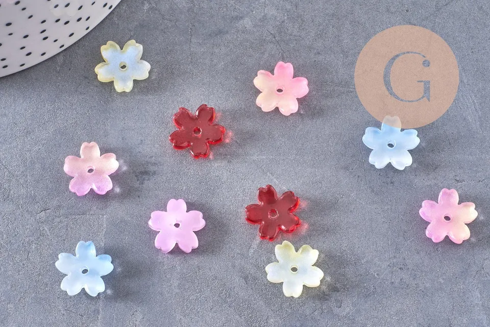 Gingerlily Perles Fleur verre jaune 14,5 mm x10 paillettes