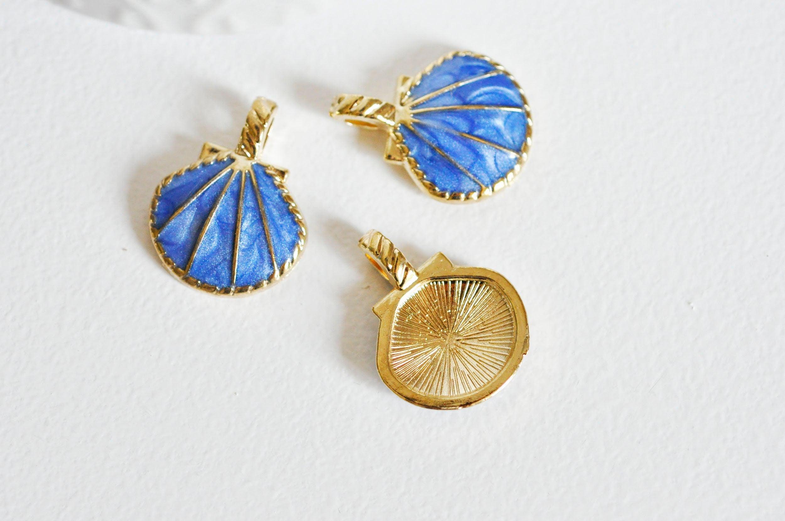 Gingerlily Perles pendentif coquillage bleu doré 24.5mm x2