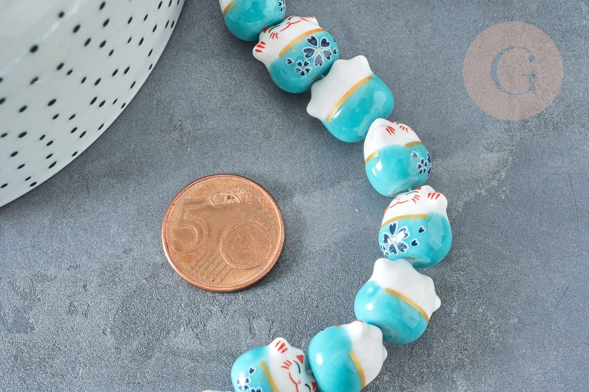 Gingerlily Perles chat 14mm perle porcelaine turquoise lot de 5
