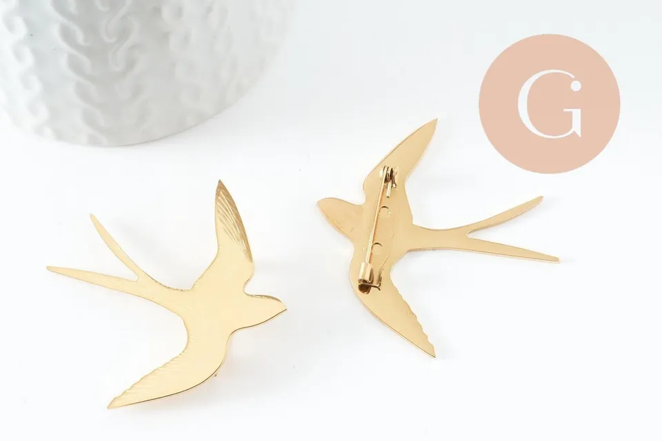 Gingerlily broche hirondelle broche acier doré 52mm x1