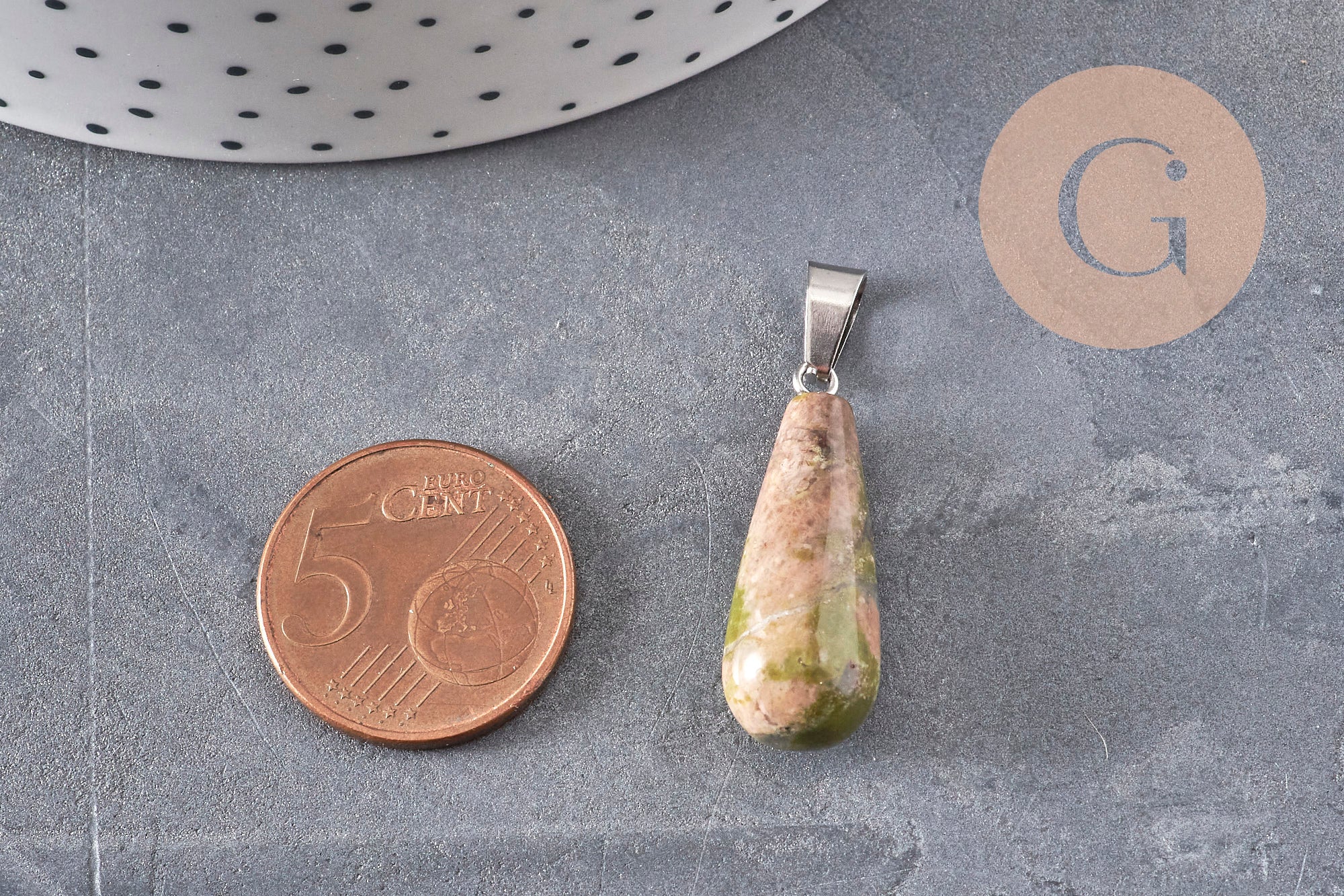 Gingerlily pendentif goutte unakite verte 28mm acier pierre DIY