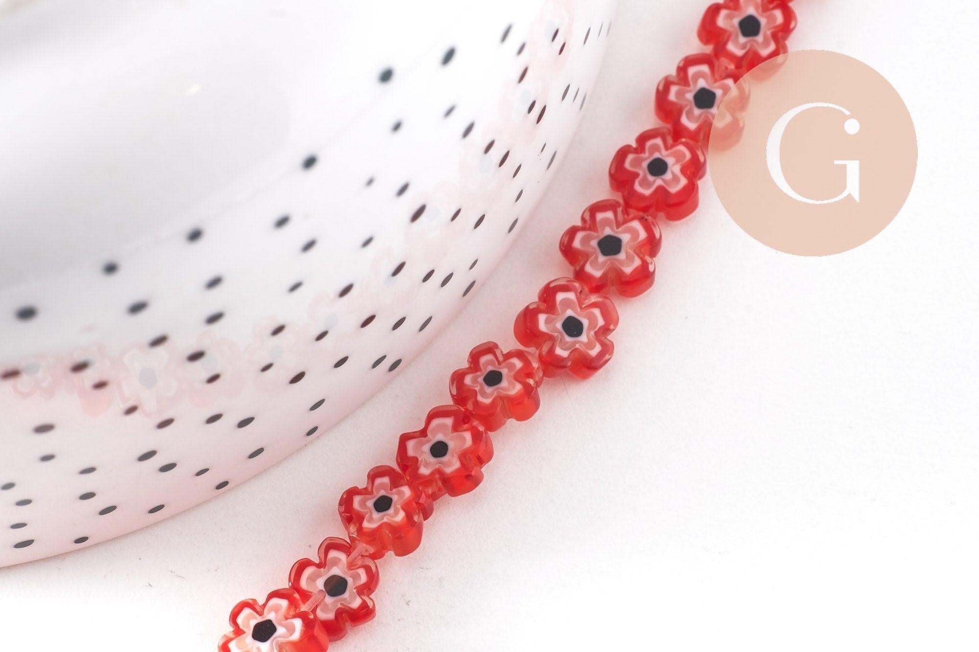 Gingerlily Millefiori Perles fleurs verre 6.5-9mm fil 40cm