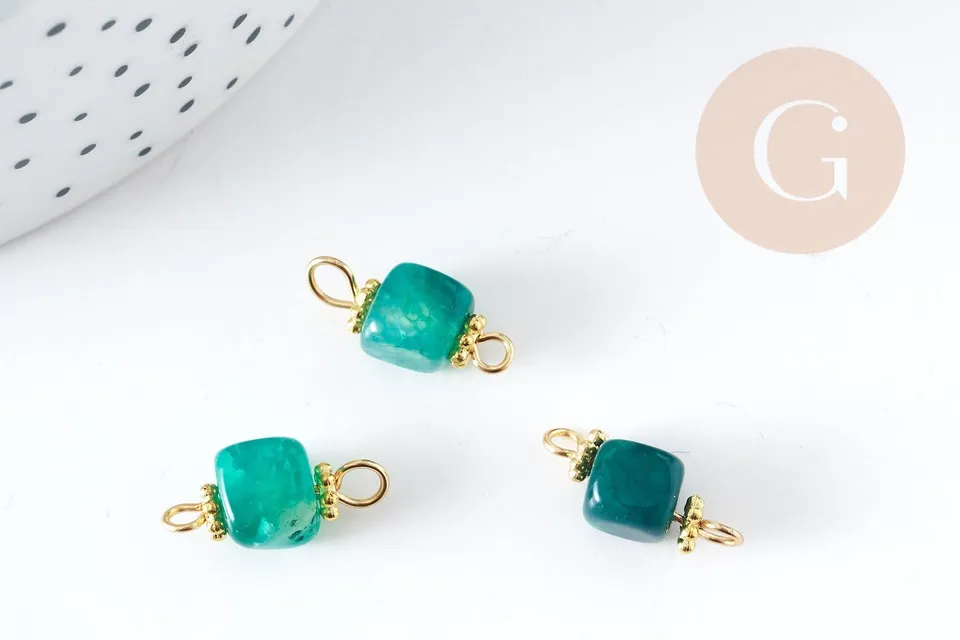 Gingerlily G9103 connecteur cube agate verte 17mm