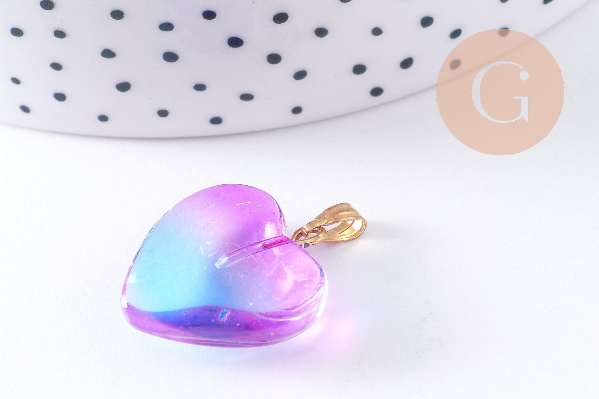Gingerlily Pendentif coeur G10622 verre bleu rose 22mm x1