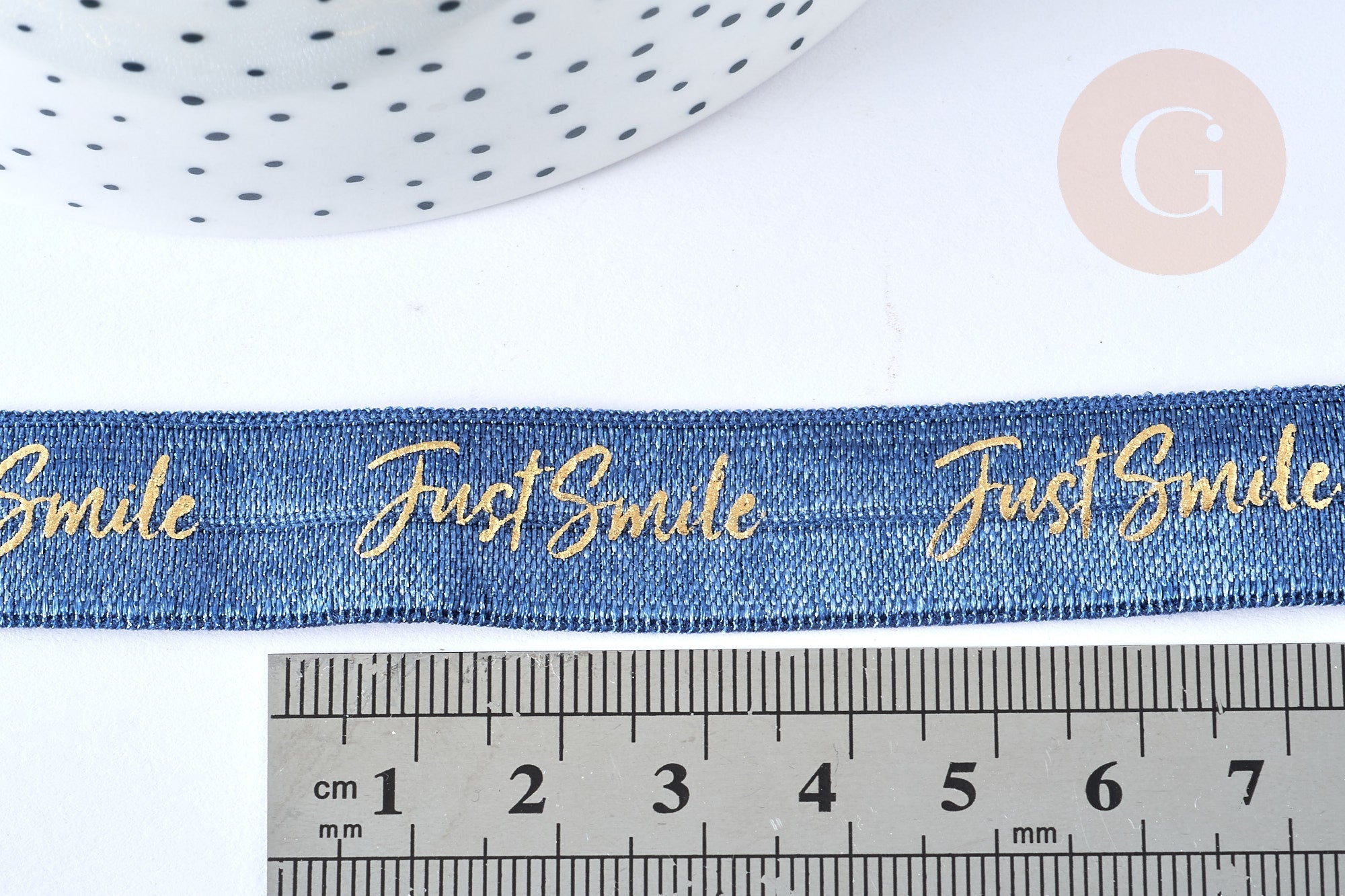 Gingerlily Cordons Ruban élastique JUST SMILE 16mm bleu 1m