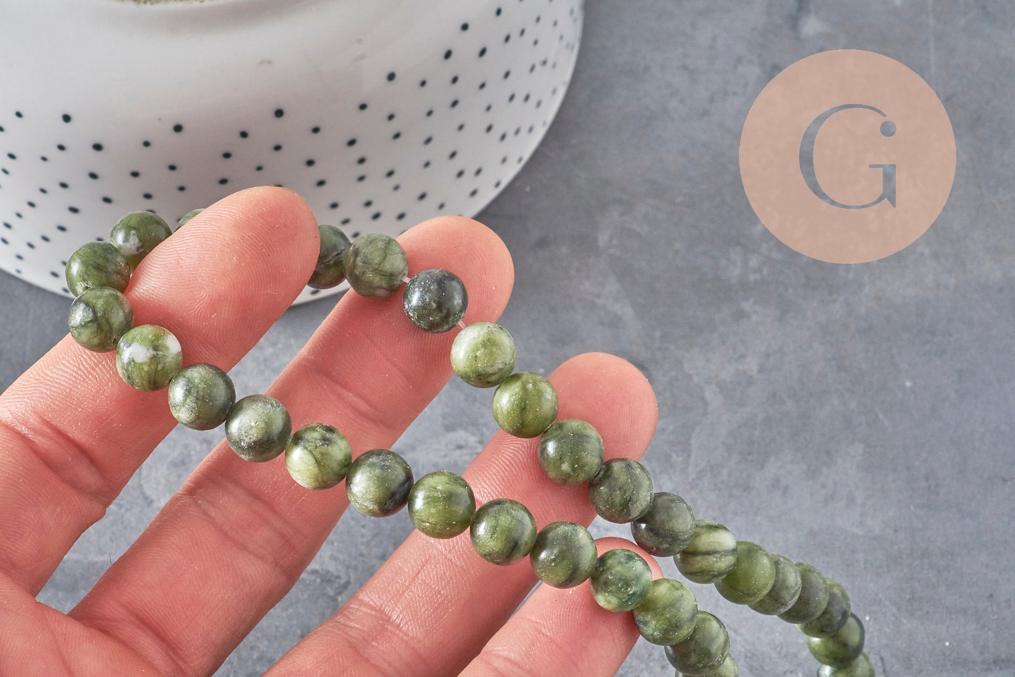 Gingerlily Perles pour bijoux DIY G11341 perle jade vert olive 8mm