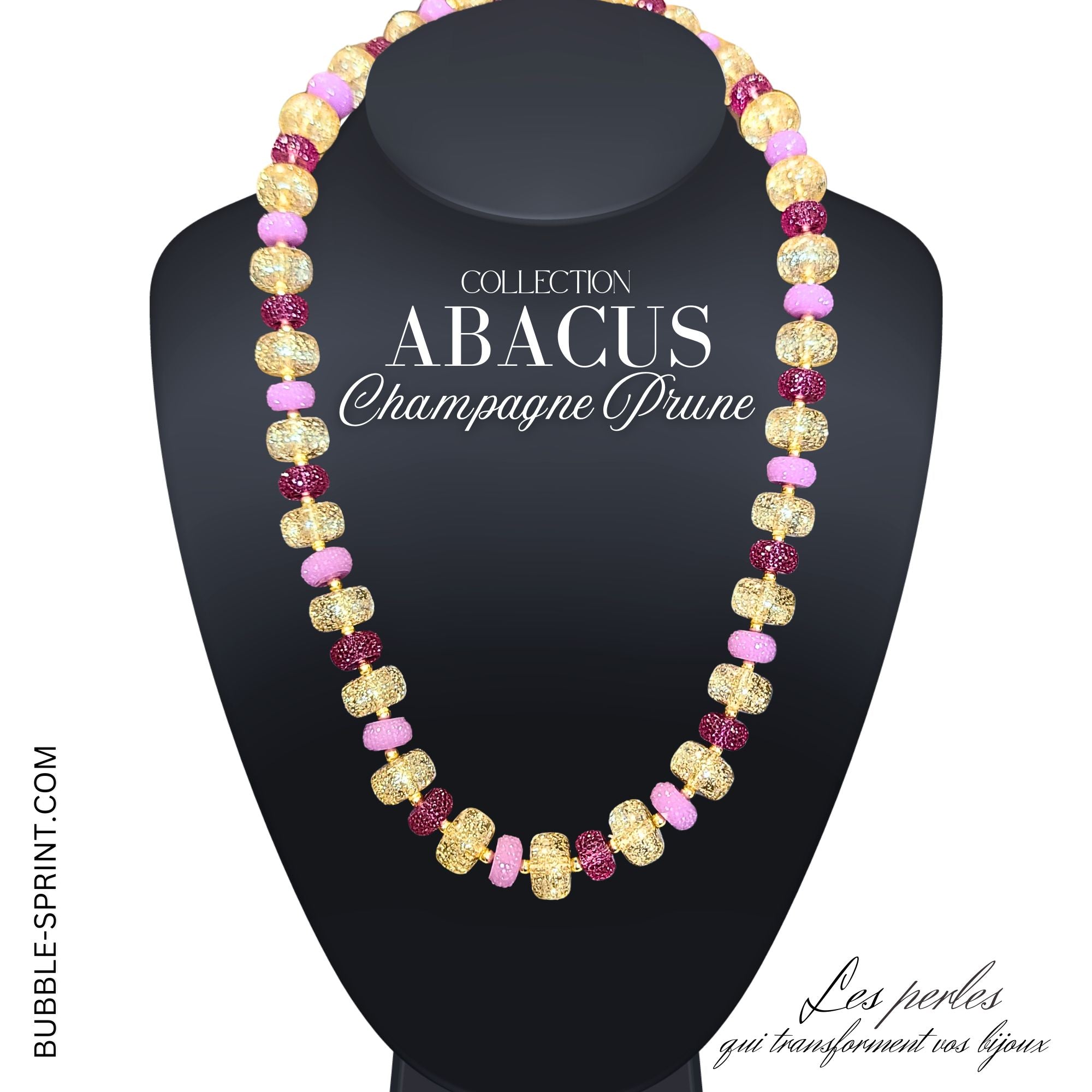 ARTSHOP Abacus Champagne Prune collier acrylique 54 cm