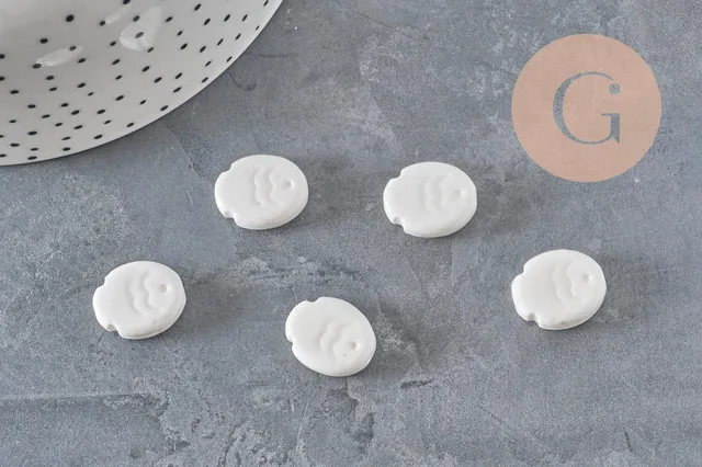 Gingerlily perle poisson céramique blanche 17mm lot 5 émaillée