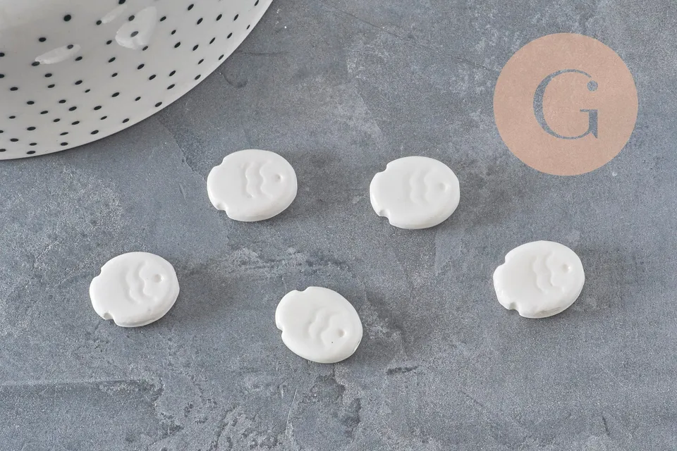 Gingerlily perle poisson céramique blanche 17mm lot 5 émaillée