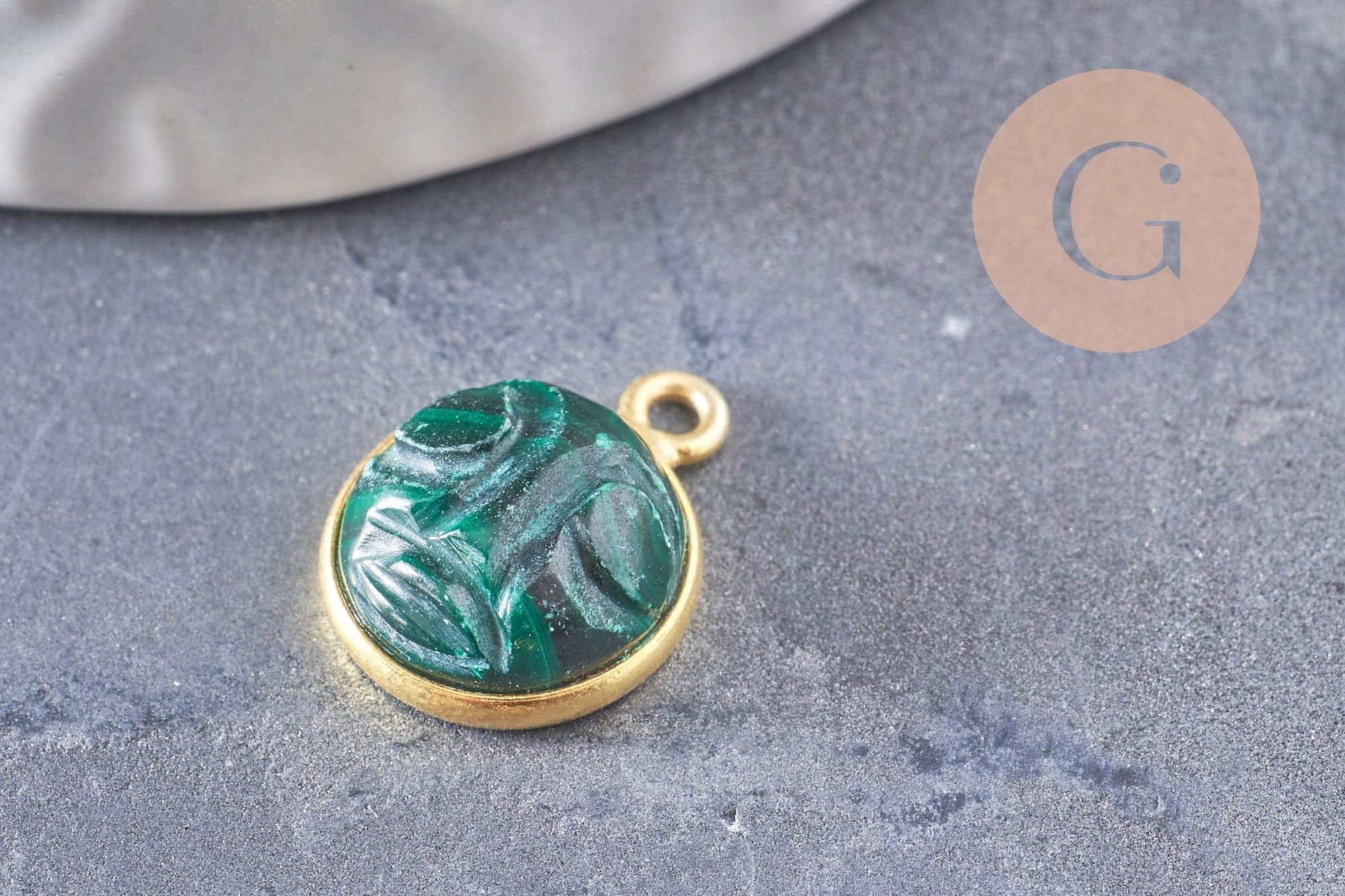 Gingerlily Pendentif DIY visage lune malachite 19mm doré x1