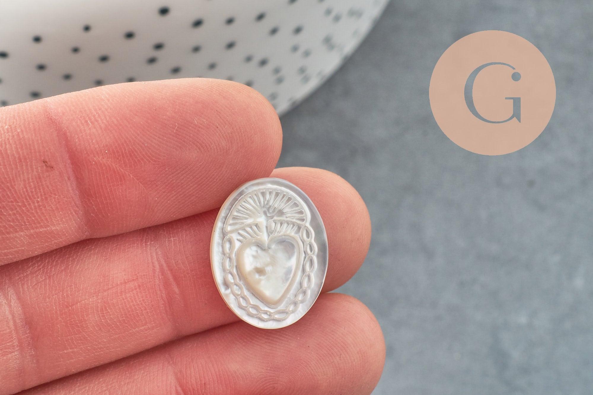 Gingerlily Cabochons G9623 cabochon nacre Coeur Ex Voto 20x15