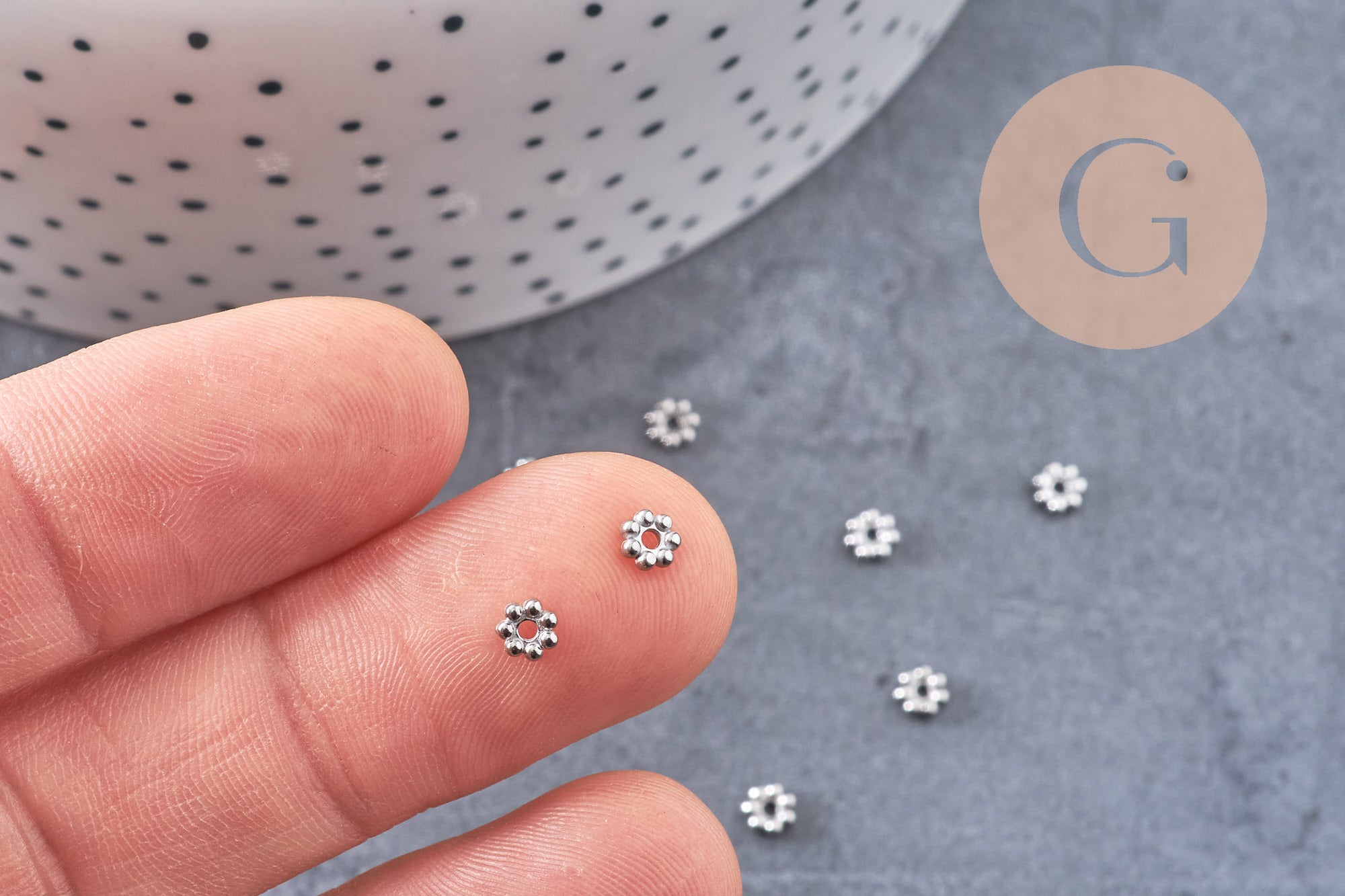 Gingerlily Perles DIY G10904 rondelles fleurs acier platine 4mm x10