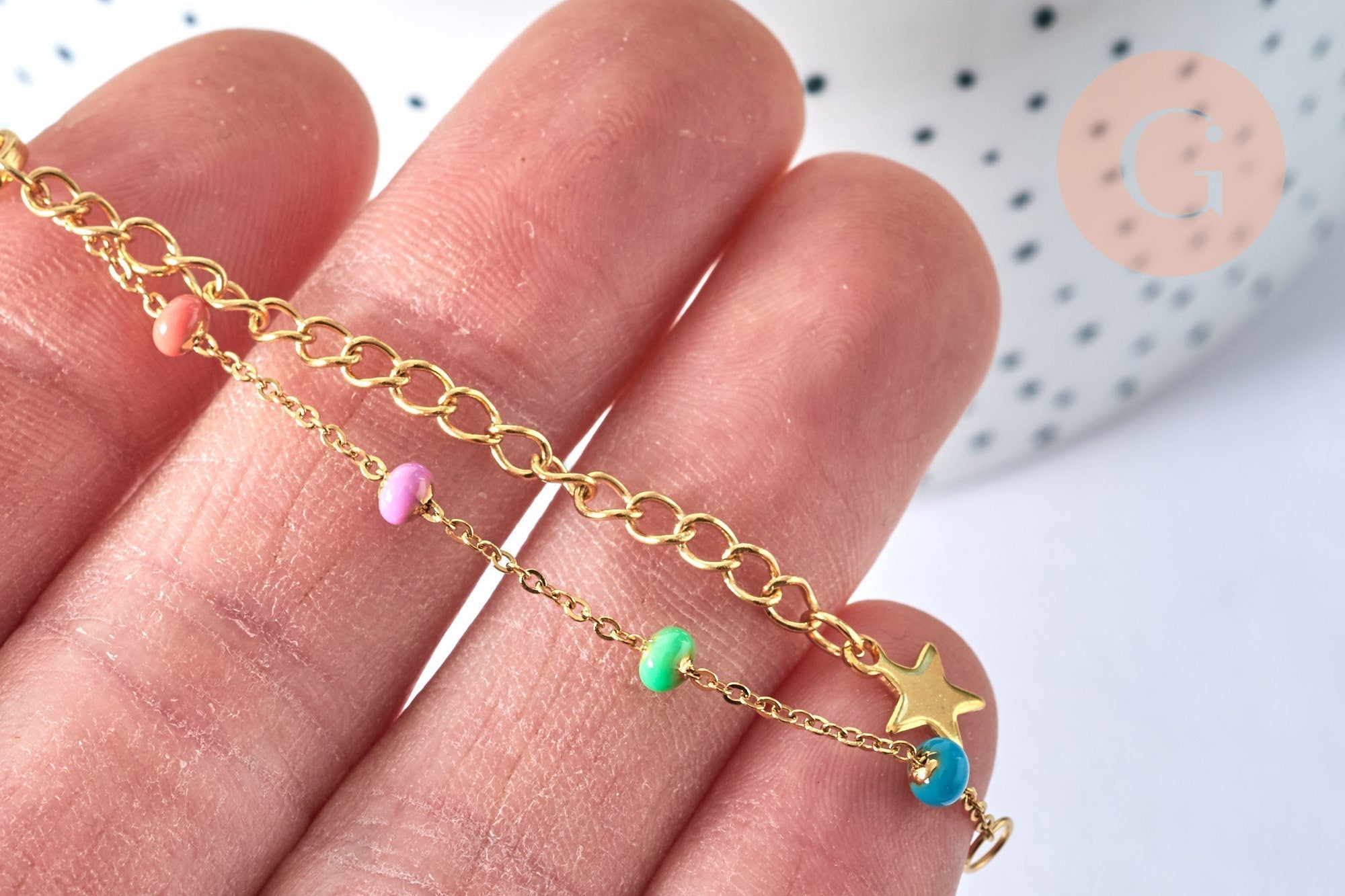 Gingerlily Perles Base Bracelet Acier Doré 16cm résine