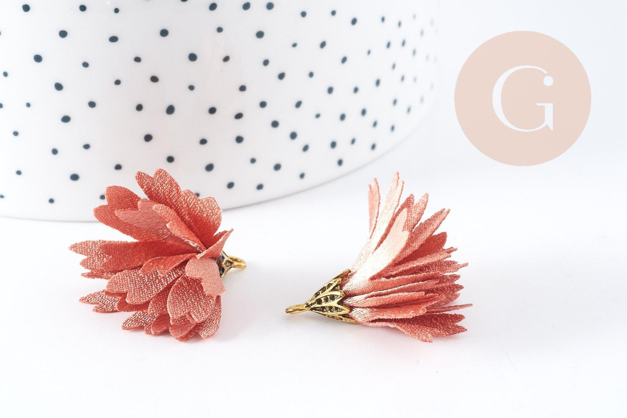 Gingerlily Pendentif fleur G8990 soie rose corail lot 2