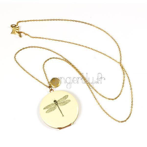 Azucar Gingerlily Sautoir libellule médaillon jaune locket