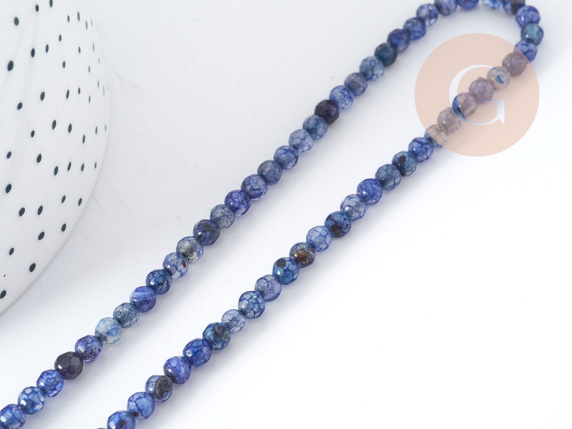 Gingerlily agate G8978 perles pierre bleue 4 mm fil 37 cm