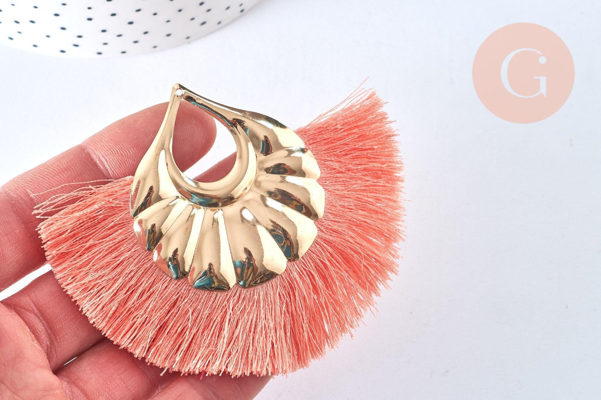 Gingerlily G6838 pendentif pompon rose corail doré 90mm x2