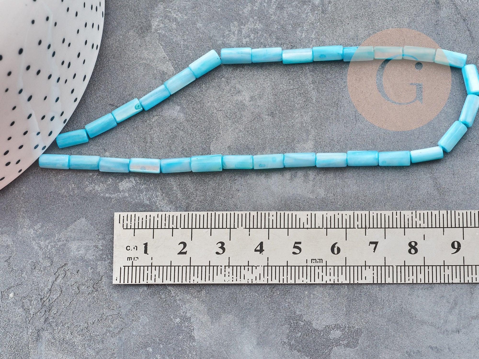 Gingerlily perles tube nacre bleue 8x4mm fil 38cm