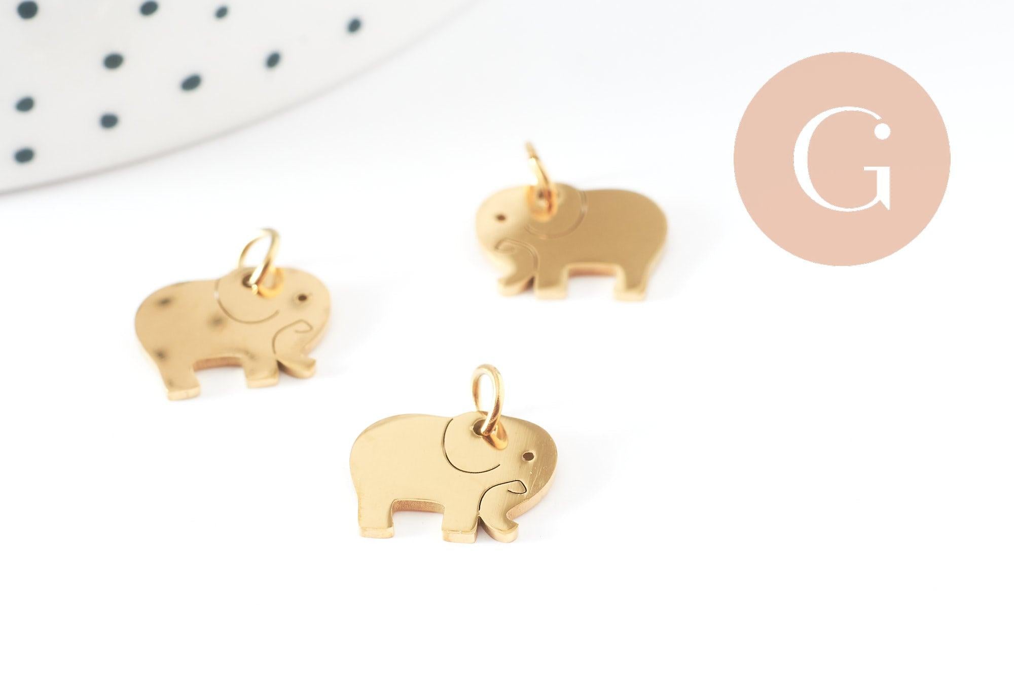 Gingerlily éléphant G9838 pendentif acier doré 11 mm x1