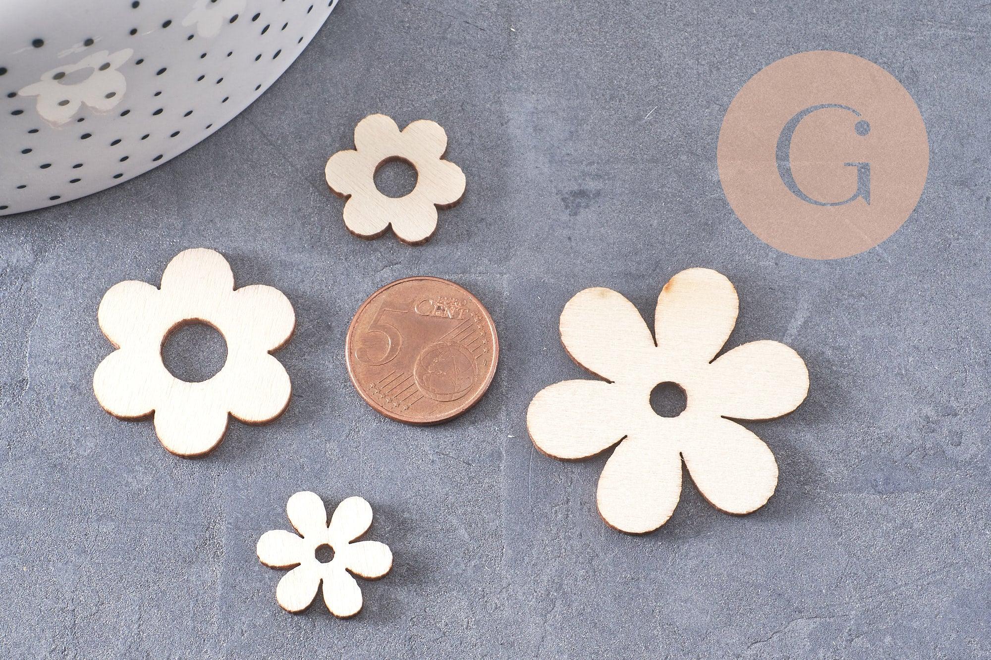 Gingerlily Perles fleur bois brut 18-39mm x10 à peindre