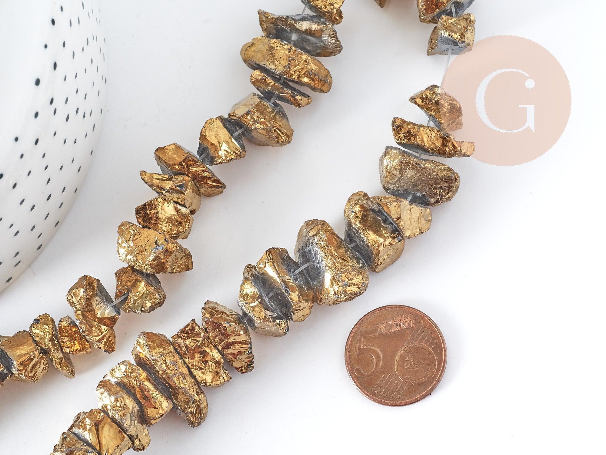 Gingerlily Perles pépite quartz doré 10-24,5 mm fil 38 cm