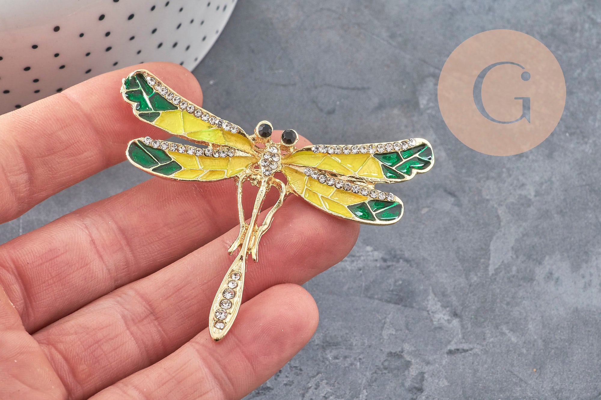 Gingerlily Perles G11149 broche libellule dorée zirconia 70mm