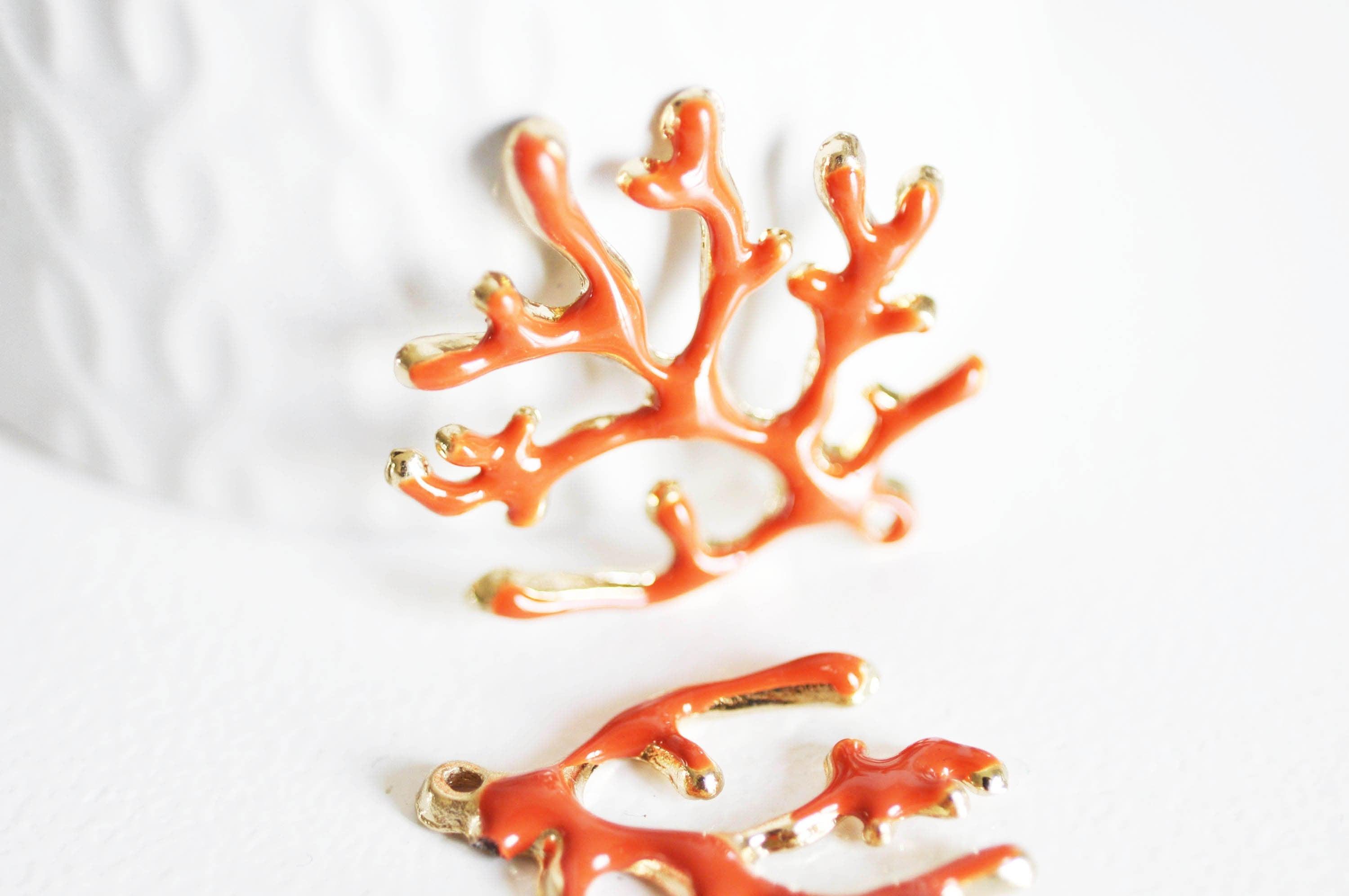 Gingerlily Pendentifs G1569 pendentif corail émail orange 35 mm