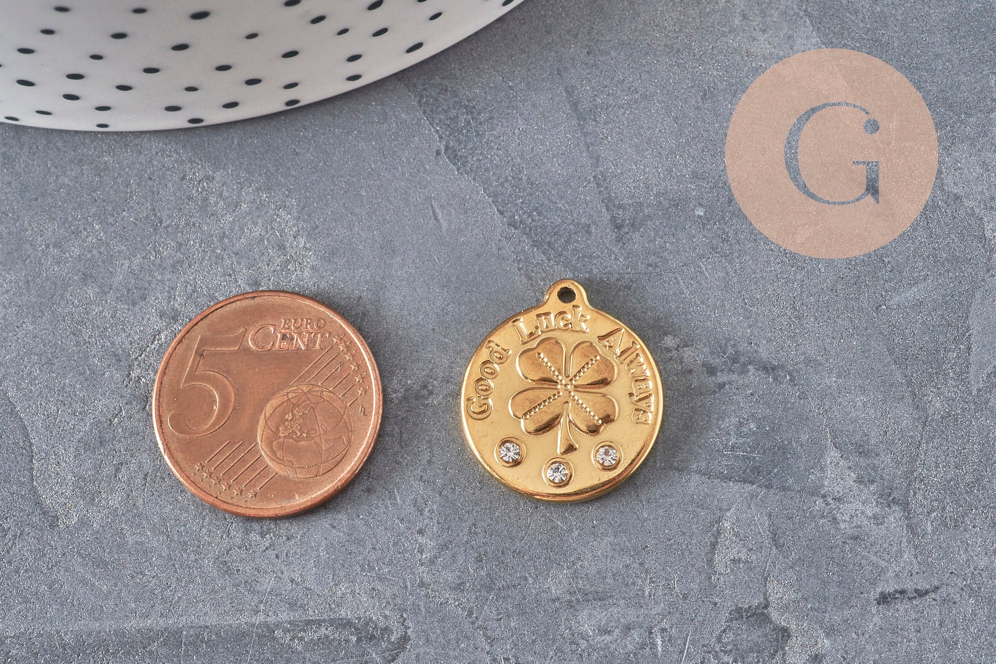 Gingerlily Pendentifs Médaille trèfle zircons doré 20mm x1
