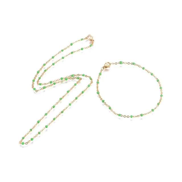 Gingerlily Chaîne acier doré 14k résine verte 20,5cm bracelet