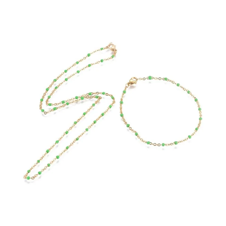 Gingerlily Chaîne acier doré 14k résine verte 20,5cm bracelet