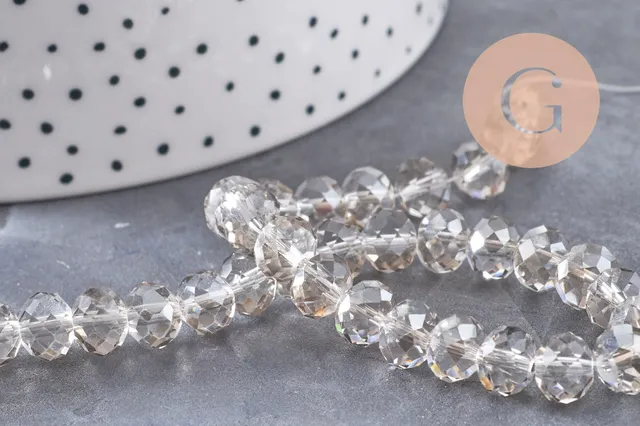 Gingerlily Cristal perles abacus gris facetté 8mm fil 39cm