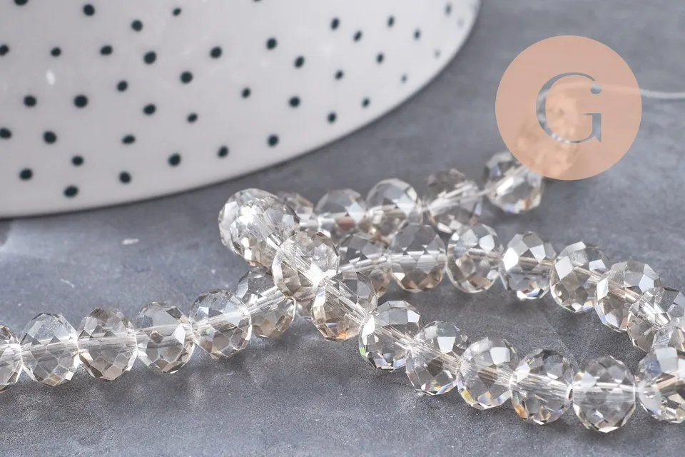 Gingerlily Cristal perles abacus gris facetté 8mm fil 39cm