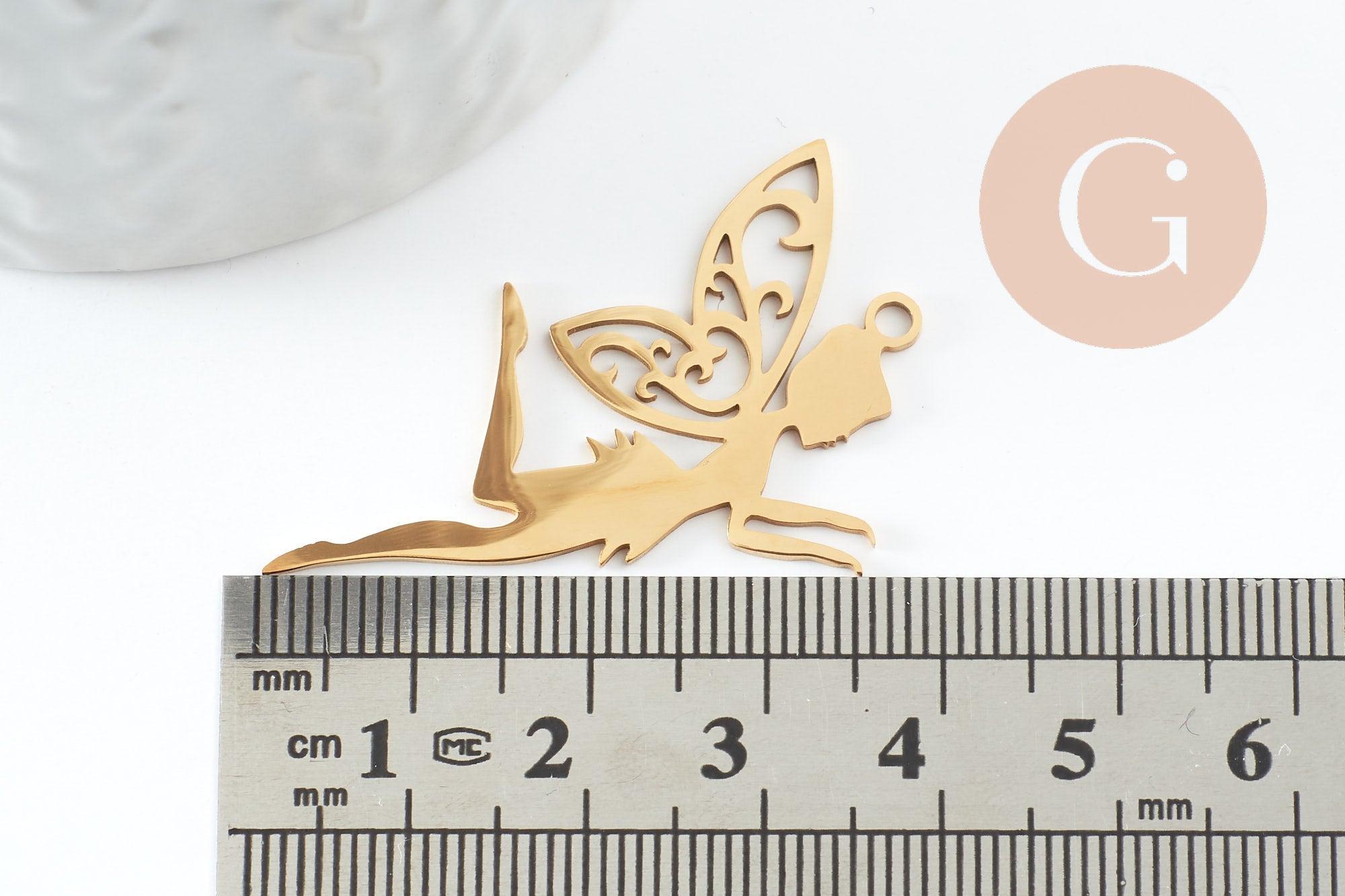 Gingerlily Pendentif fée clochette acier doré 41mm x1