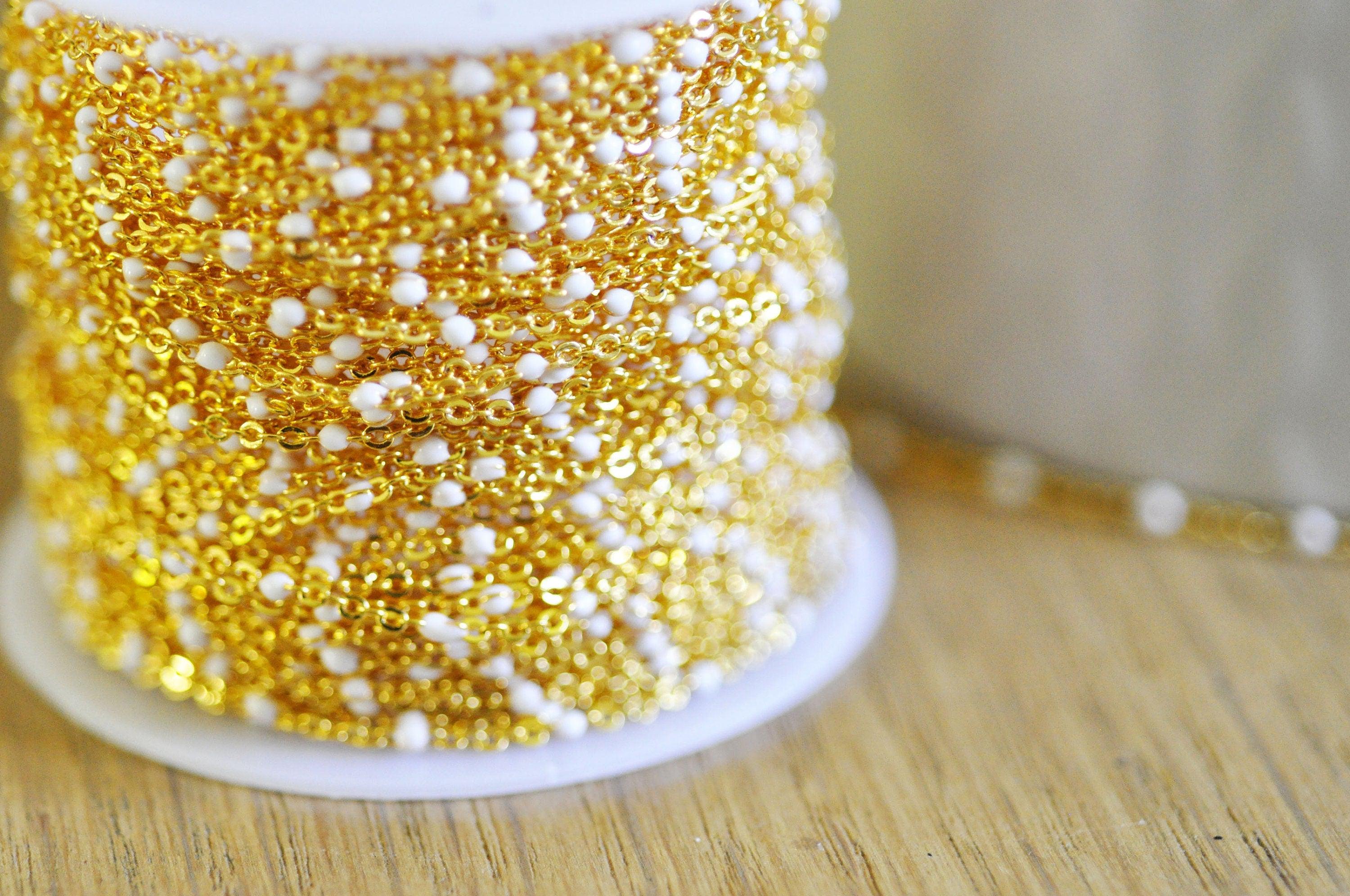 Gingerlily Chaîne Laiton Doré 18k Résine Blanche 2mm 1m