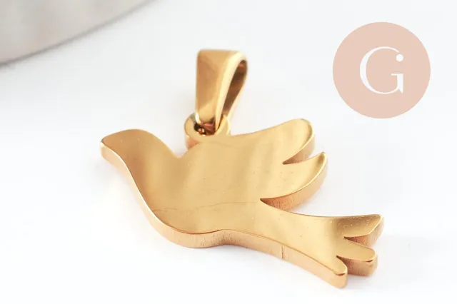 Gingerlily Pendentifs Colombe acier doré 16,5mm x1