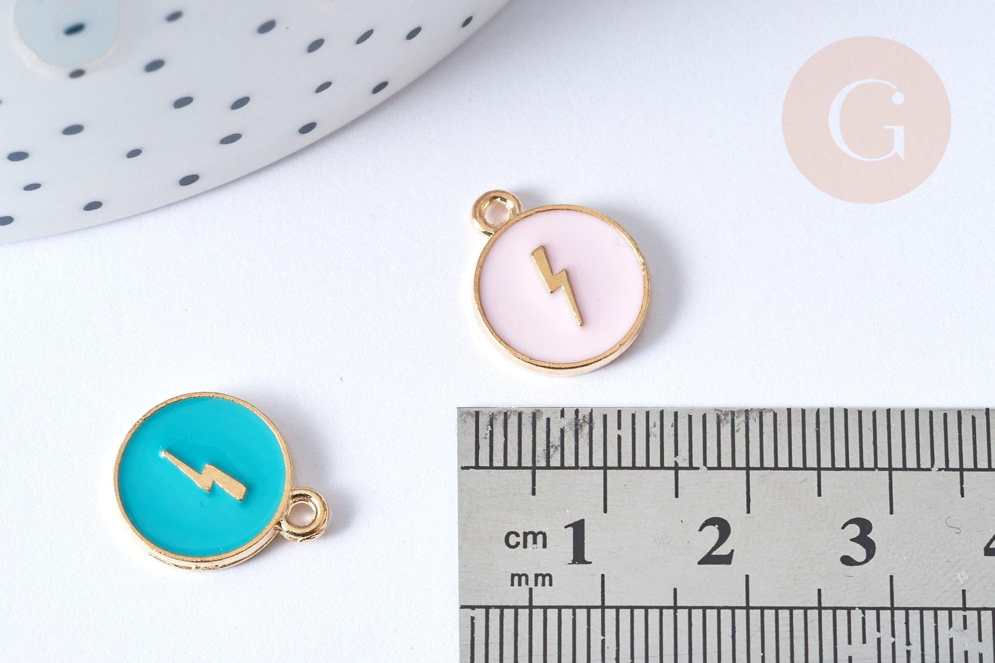 Gingerlily Médaille éclair émail 16mm doré pendentif noir