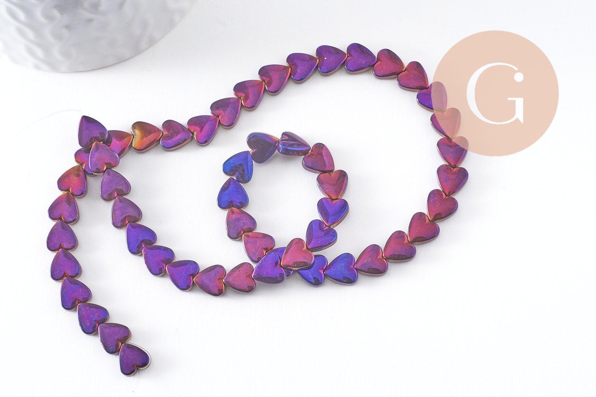 Gingerlily Perles DIY Cœur Hématite Violet 8mm Fil 38cm
