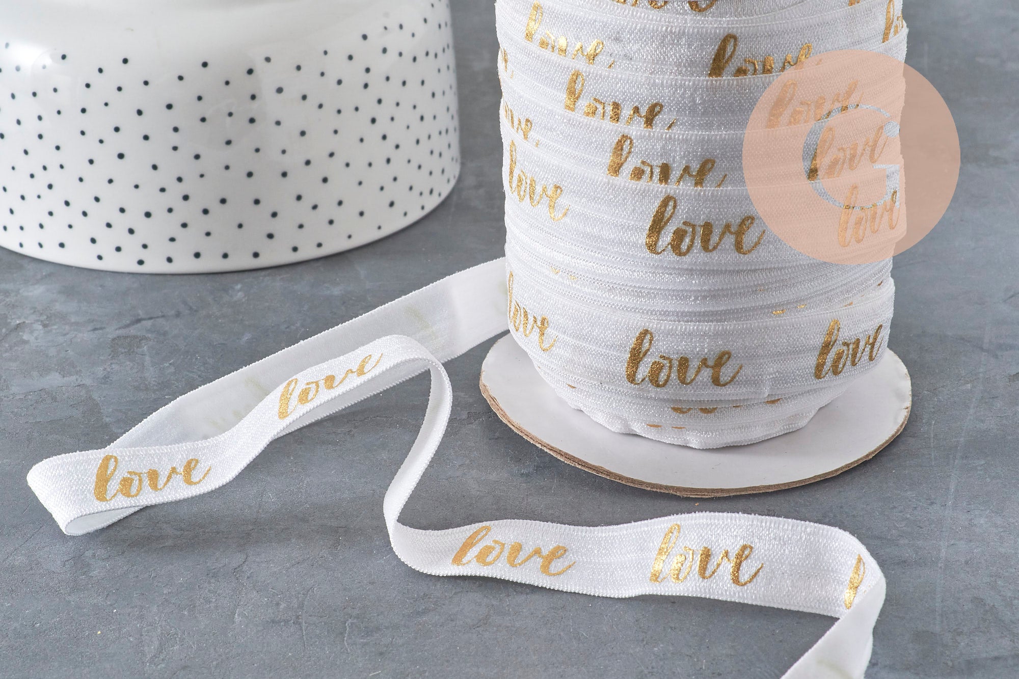 Gingerlily Ruban élastique LOVE blanc or 16mm 1m