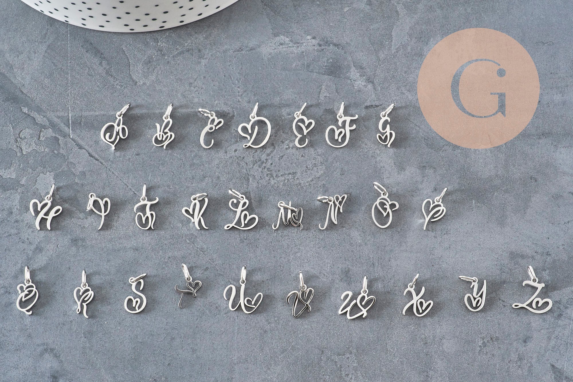 Gingerlily Pendentifs DIY Initiale G11373 breloque platine 12,5mm x1