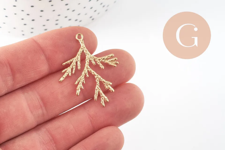 Gingerlily Pendentifs G9670 branche corail doré 35mm x1