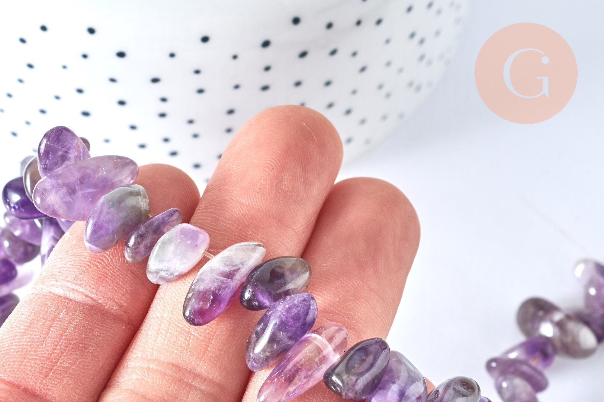Gingerlily Perles pierre améthyste chips violets fil 39 cm