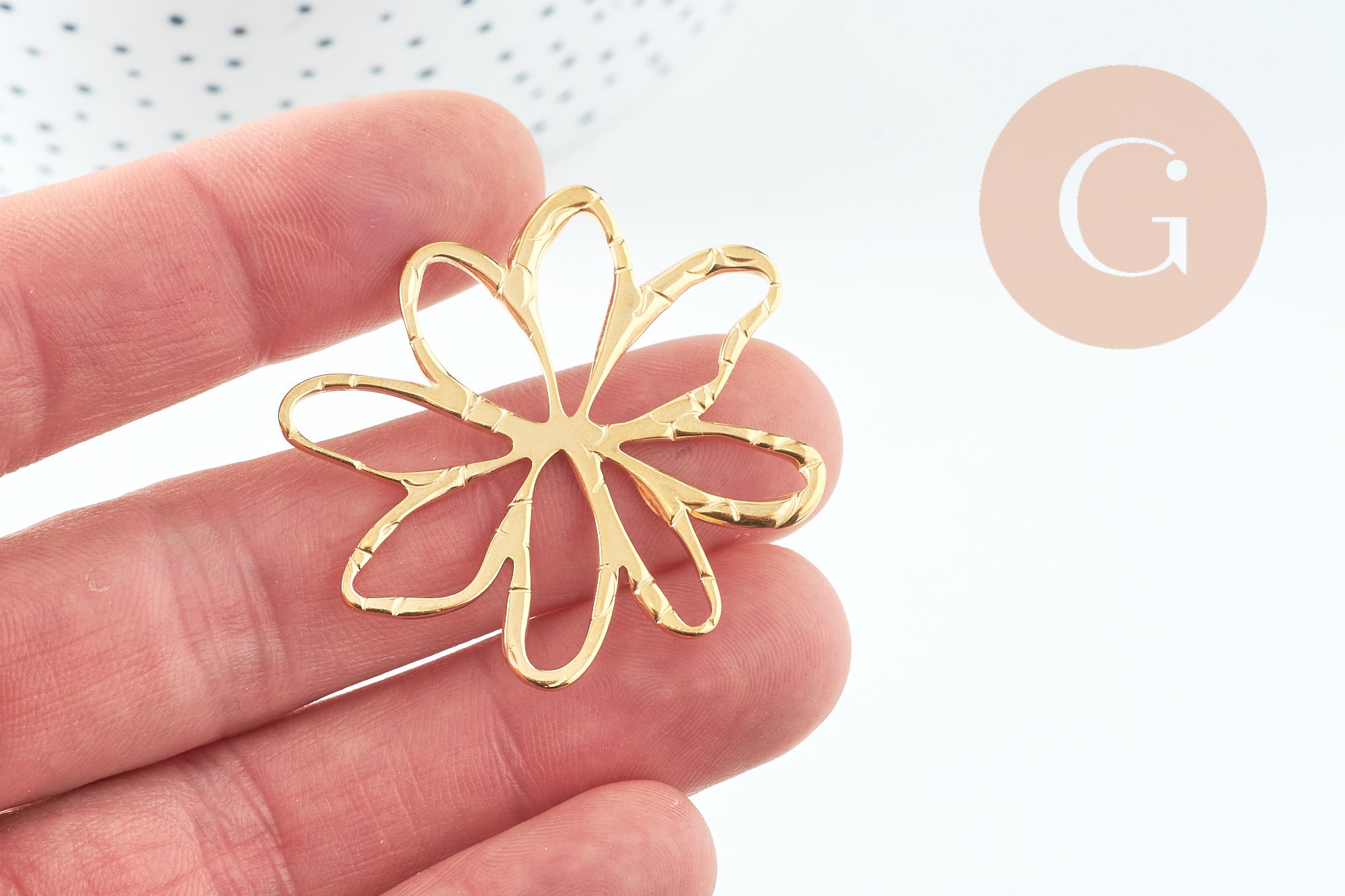 Gingerlily Pendentifs G10735 pendentif fleur acier doré 42.5mm